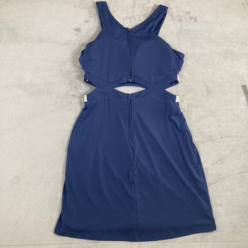 Speechless Navy Blue Rhinestone Cutout Waist V-Neck Mini Dress Size 7 - Picture 2 of 7